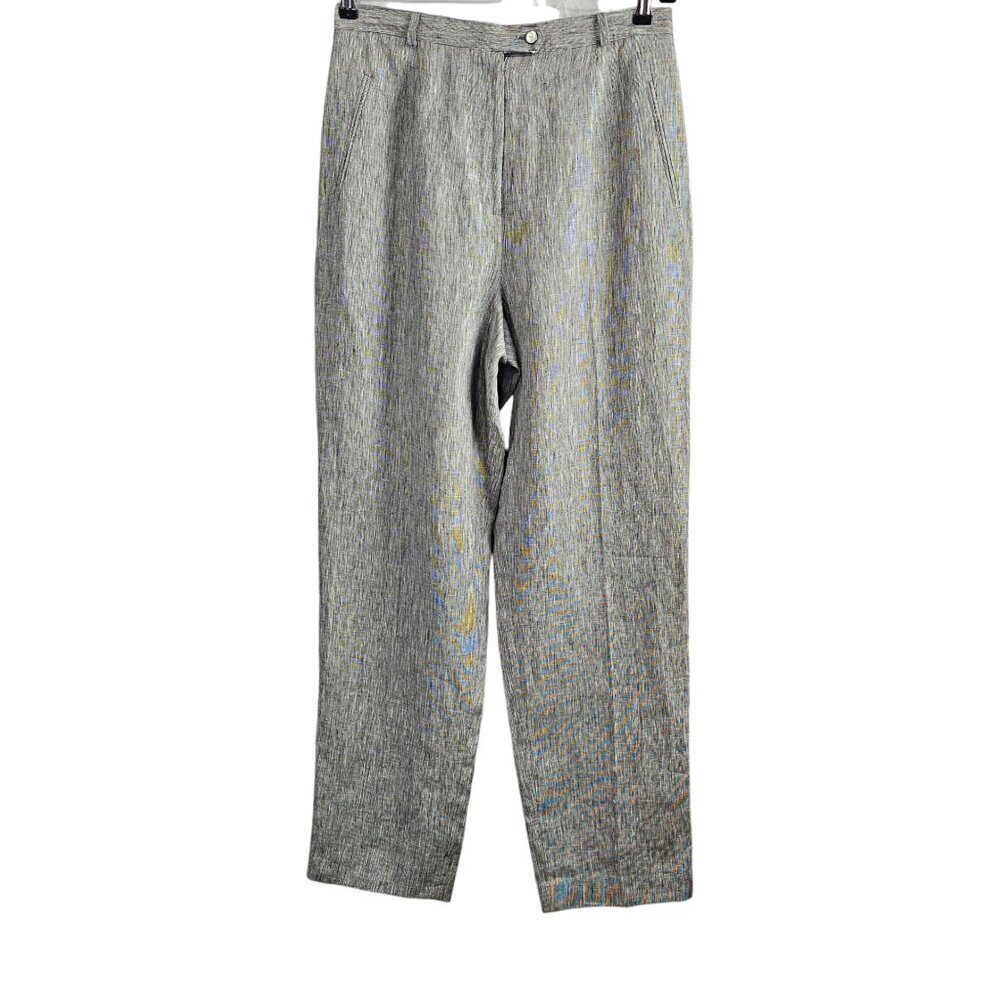 Austin Reed New 100% Linen High Waist Black And White Flat Front Chino Pants
